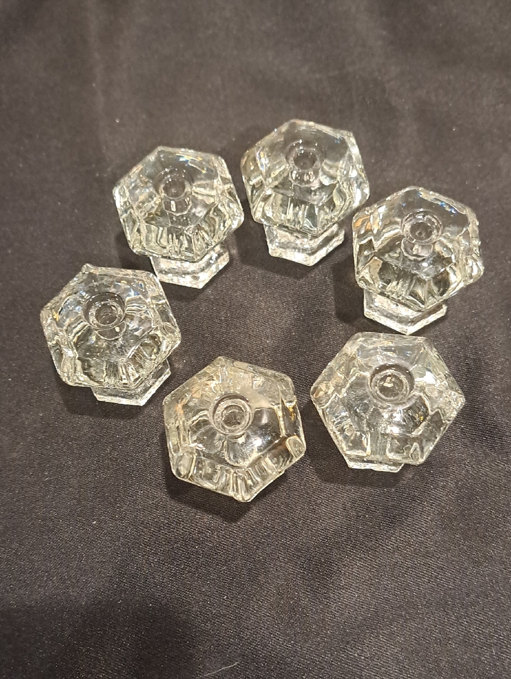 Lot 6- 1 1/4"Vtg Clear Glass Drawer/cabinet Knobs W/hardware Exc Condition
